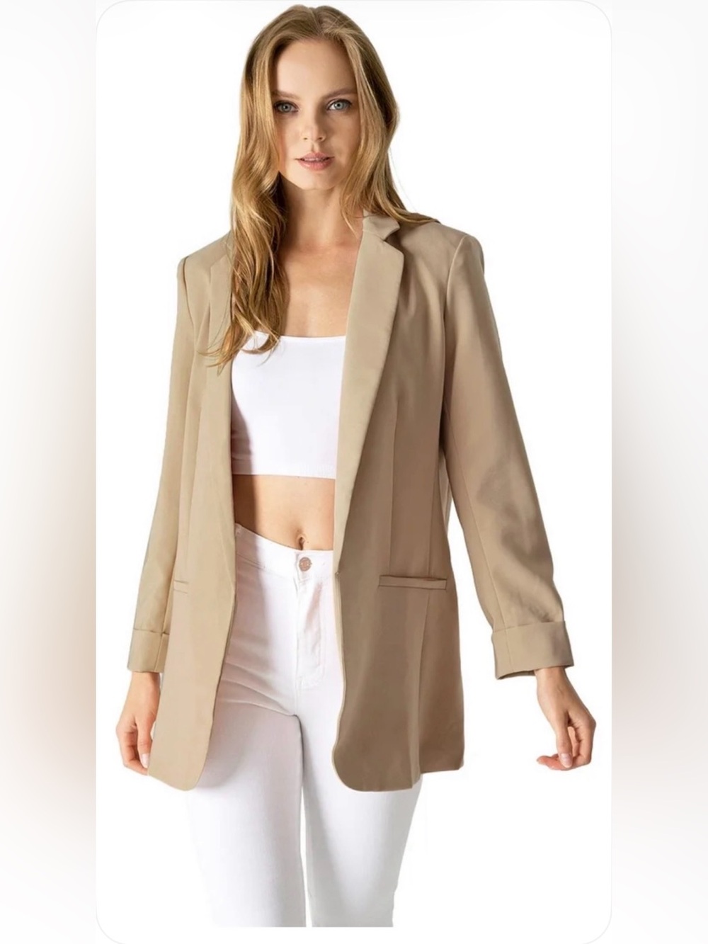 Love Tree Tan Open-Front Blazer Jacket